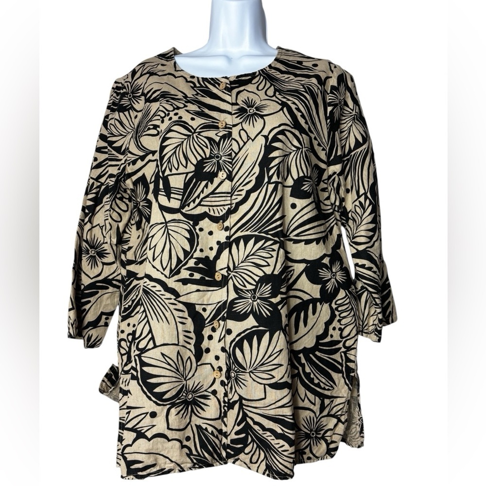 Vintage Hot Cotton Marc Ware Womens Floral Linen Button Shirt Size M Boho Artsy